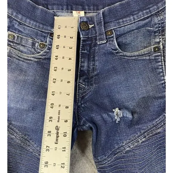 True Religion Jeans Mens Size 31 Moto Slim Blue Distressed